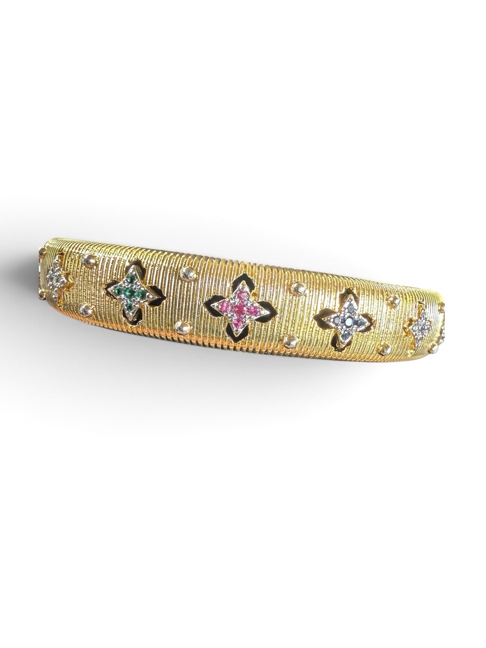 New Freida Rothman Gold Tone w/ Clover Accent Cuff w/ Multicolored Gems